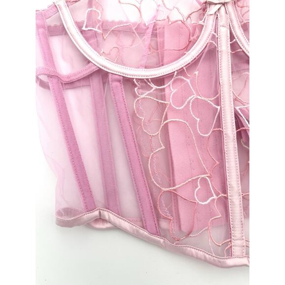SKIMS Hearts Bubblegum Pink Lace Coquette Corset Top Sz XS CR-CRT-7427W New - Picture 2 of 9
